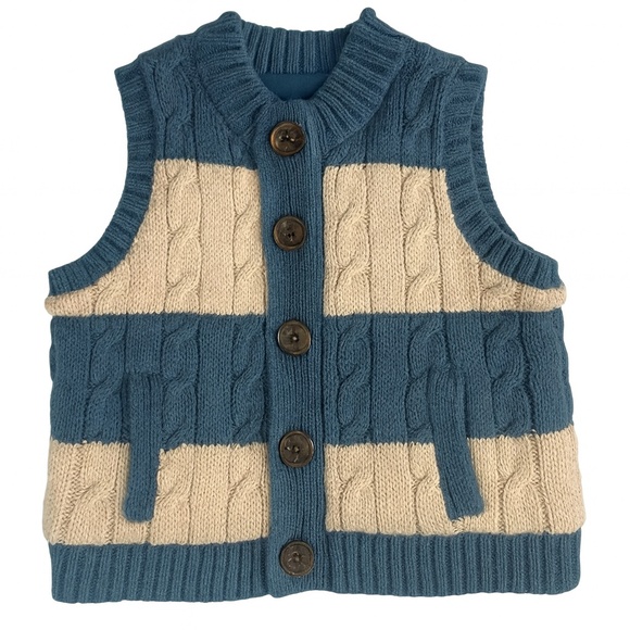 ✨ GAP Cable-Knit Vest – Blue & Cream – Size 6-12M - Picture 1 of 7